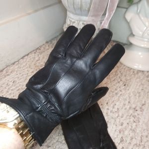 Vintage Men's Black Leather Fabric Lined Winter Gloves